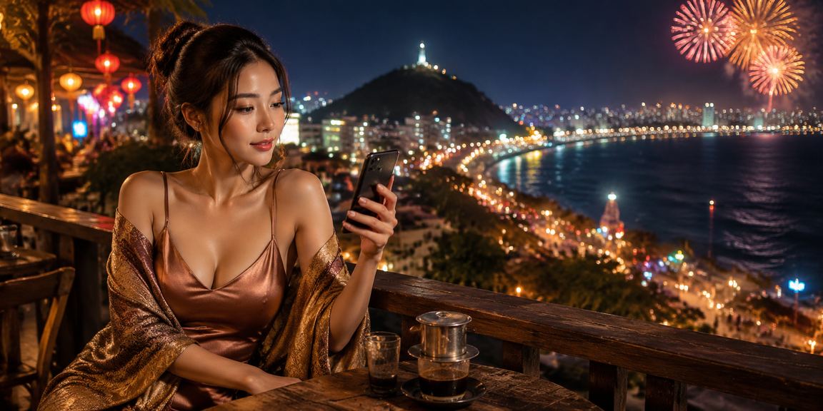 Người dùng tại Vũng Tàu chơi bài và trải nghiệm casino trực tuyến qua điện thoại trong quán cà phê